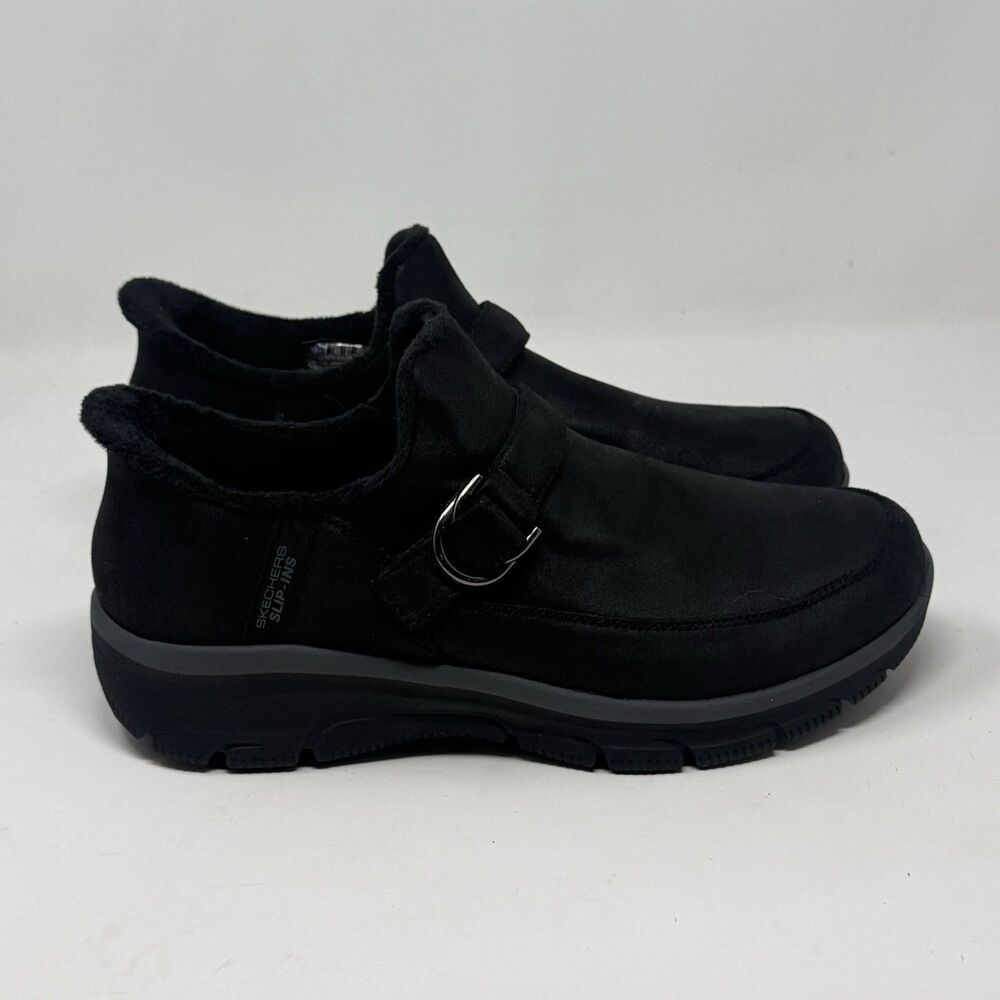 Skechers Easy Going Fun Habits Shoes Womens 10 Black Faux Fur Hands Free Slip In